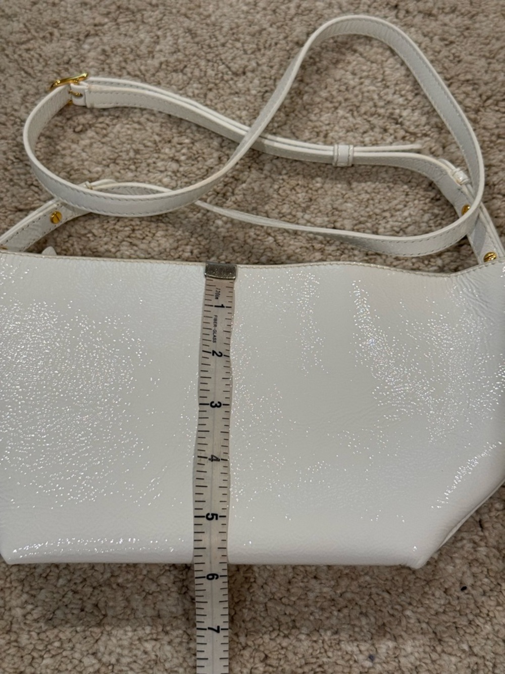 KHAITE White Patent Leather Crossbody with Gold Hardware - Picture 8 of 16
